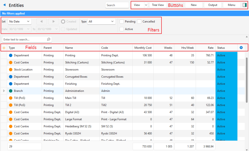 Entity Download Entities List View - Business Operating Software
