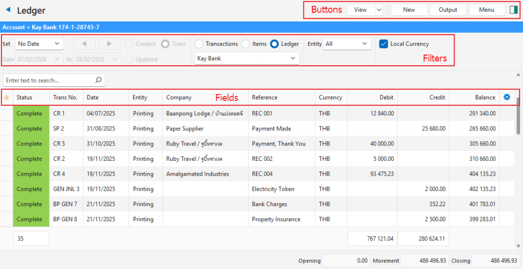 Screenshot of Ledger List View: Ledger