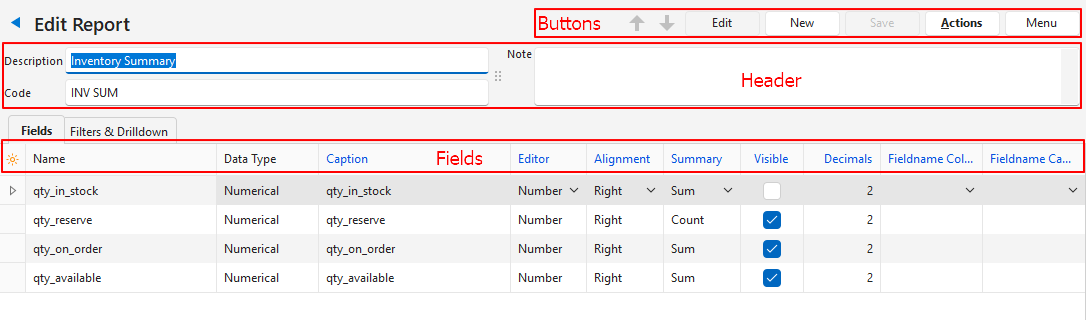 Edit Reports List and Edit Views - Business Operating Software