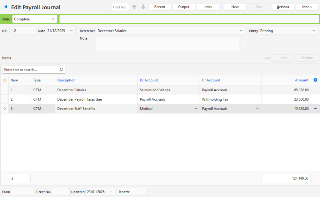 Edit Payroll Journal