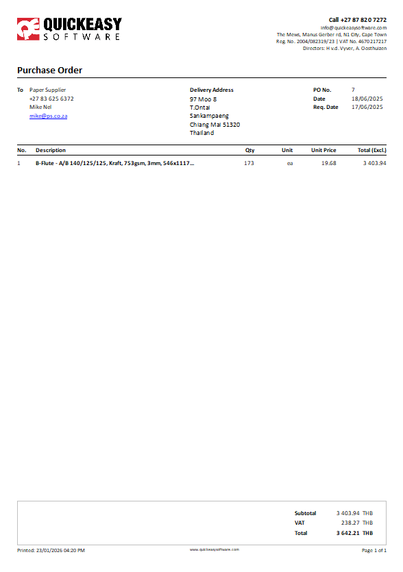 Purchase Order Example