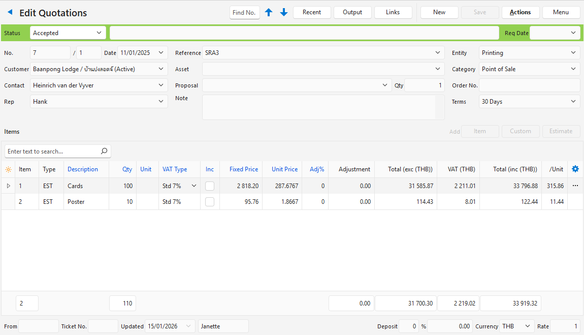 Transaction Examples - Customers - Business Operating Software