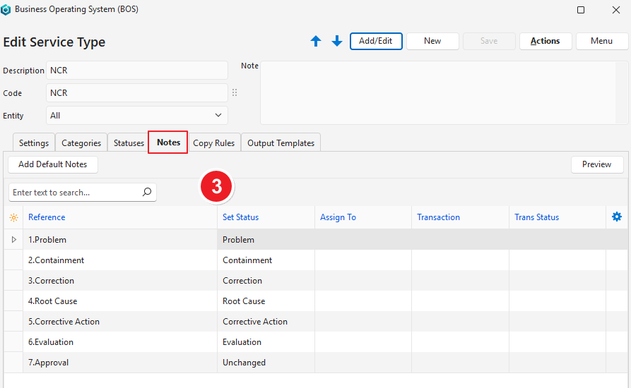 ประเภทบริการ หมายเหตุ
ประเภทบริการ และ NCR ขั้นตอนที่ 3